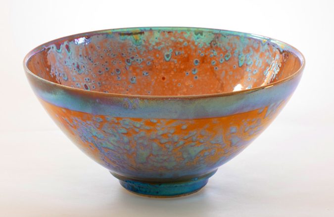 Large Amber Bowl Lustreware 19 x 40cm