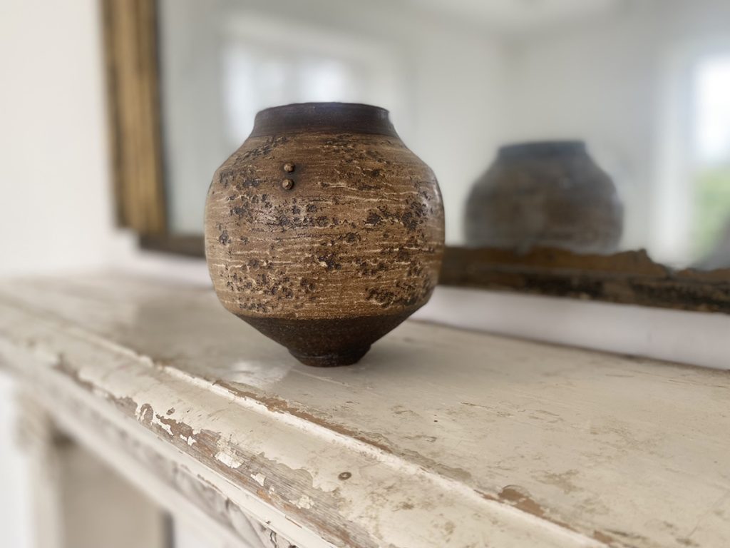 Jason Wason - 4 Studs Brown & CreamTextured Jar, Ceramic, 15x14cm
