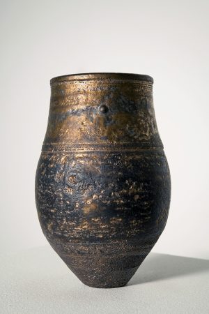 Jason Wason - Small Textured Black & Gold Jar, 17x11cm