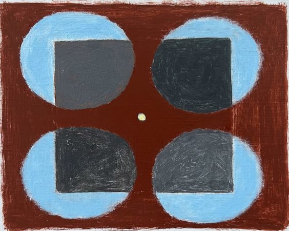 Four blue shapes acrylic on paper, 15 x 20 cm