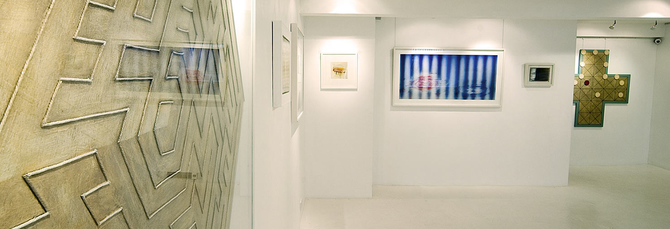 Photo of the Lemon Street gallery basement showcasing contemporary artworks hung in an all white room