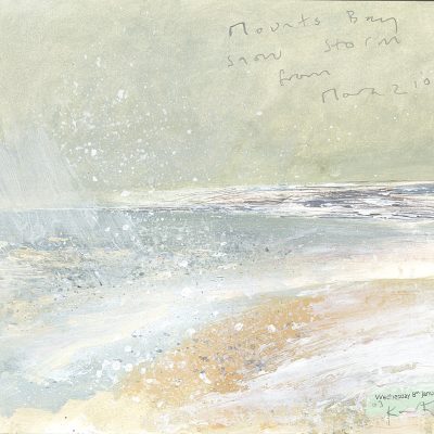 Mounts Bay Snow Storm, 2003. Mixed media on paper 24 x 21cms, by Kurt Jackson