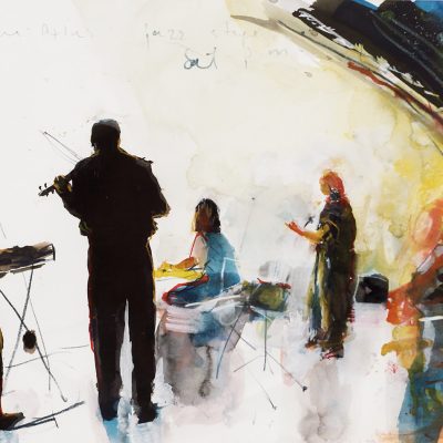 Kurt Jackson - Natacha Atlas, Jazz Stage Saturday pm, Glastonbury, 1999. Mixed Media,28x40cm. (foxing-sold as seen).