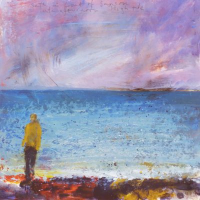 Kurt Jackson - Seth in Front of Samson. Late Afternoon High Tide, December 1994. Mixed Media, 18x19cm.