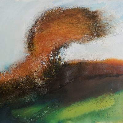 Kurt Jackson - Winter Sunshine in Harvey's Field,Cold Westerly Winds, A Flock of Golden Plover Flies Over With a Rush, A Magpie Calls, The Hawthorn Moves in the Wind. January 2005. Mixed Media, 56x61cm.