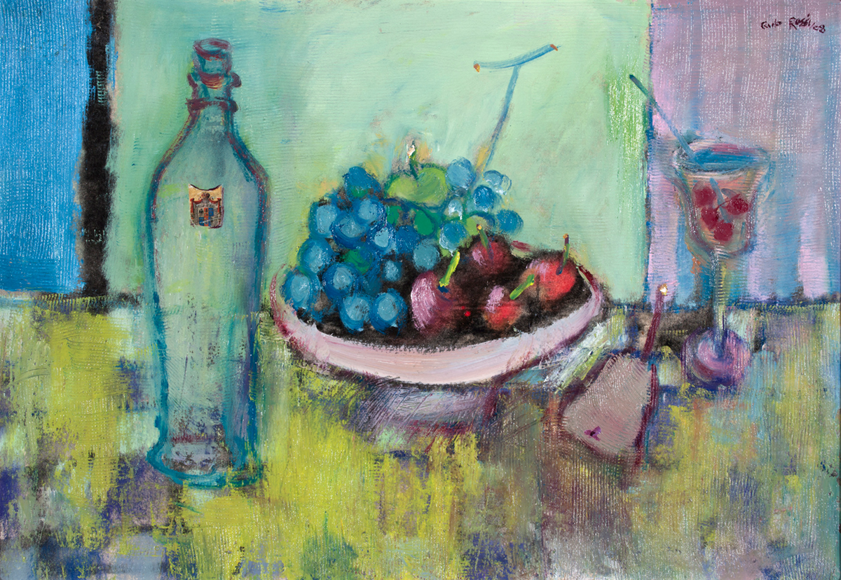 Carlo Rossi, Group with Grapes and Plums, 2008, oil on board, 39x56cm