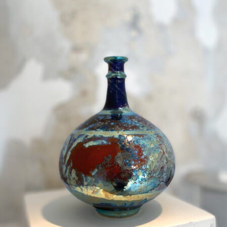 Sutton Taylor, Bottle, Reds and Indigo, Lustreware, 33x26cm