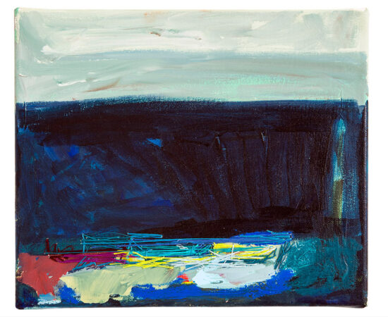 Sara Marlowe Hall, Down by the Port, Acrylic, Mixed Media, Cotton & Poly Threads on Canvas, 25.5 x 30.5cm