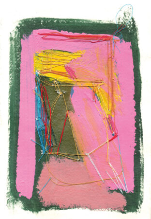 Sara Marlowe Hall, Through the Sky, Acrylic on cotton handmade paper with cotton thread, 20x15cm